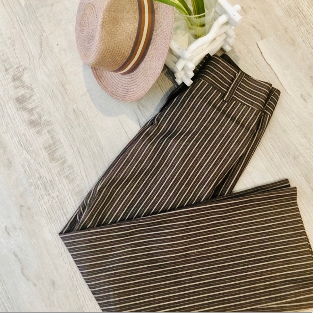 CAMAIEAU gray/ivory stripe trouser wide flare